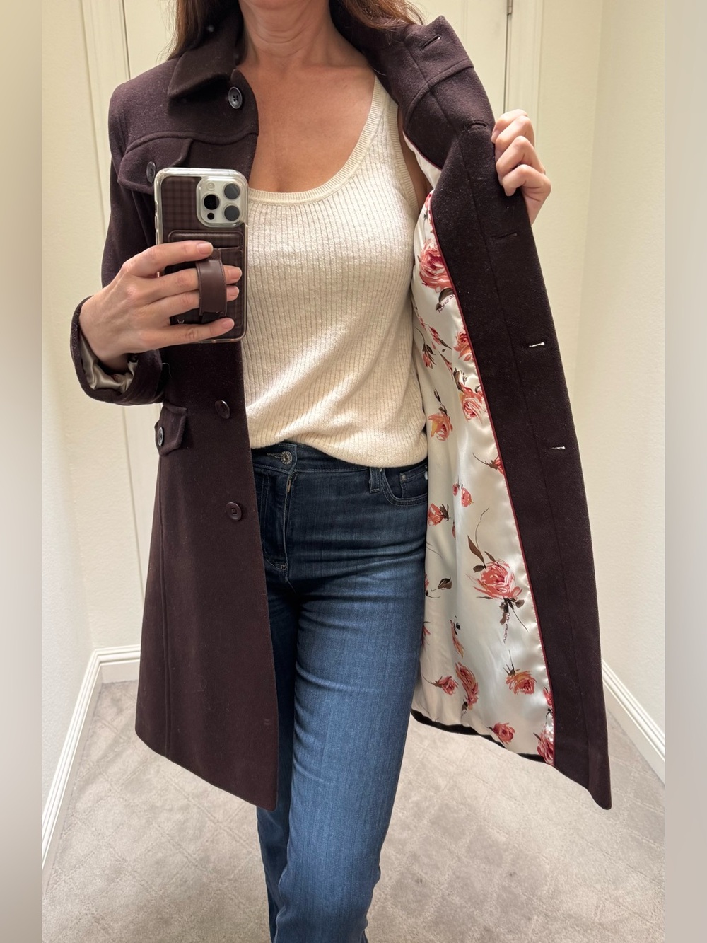 Via Spiga Chocolate Brown Wool Pea Coat - Picture 5 of 8
